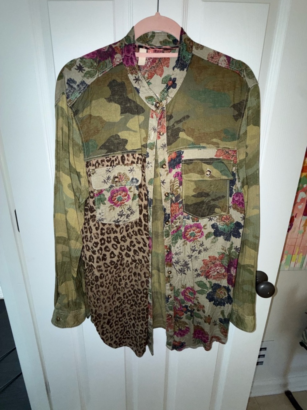 Pilcro by Anthropologie Patchwork Camo & Floral Button-Up Shirt